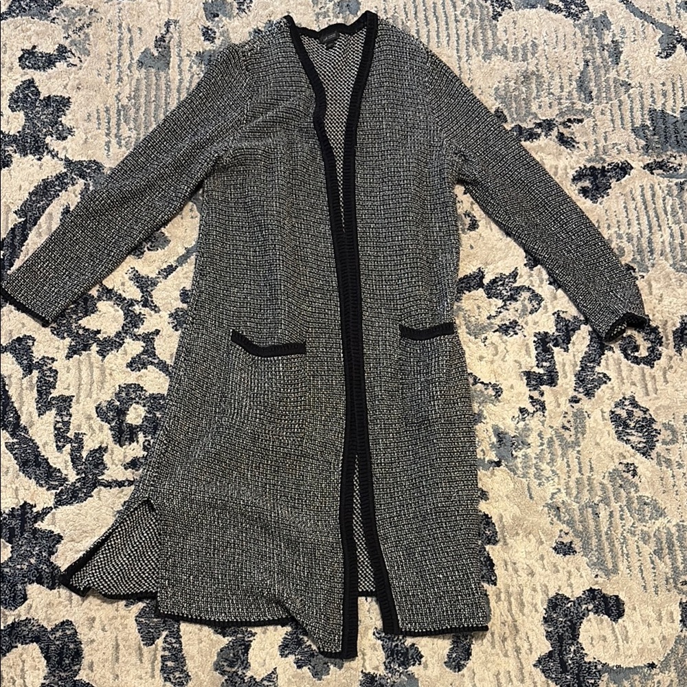 Black and Gray Open Front Cardigan